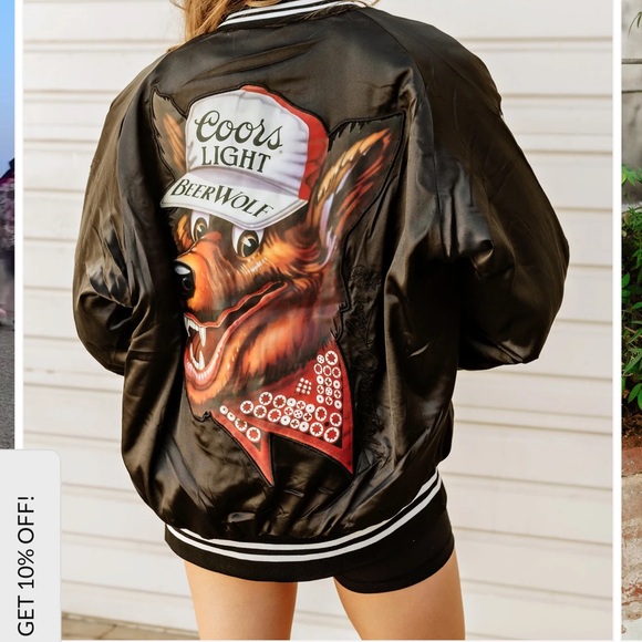 The Laundry Room Coors Light Beer Wolf Varsity Jacket - Black,Bomber Jacket - Picture 14 of 16